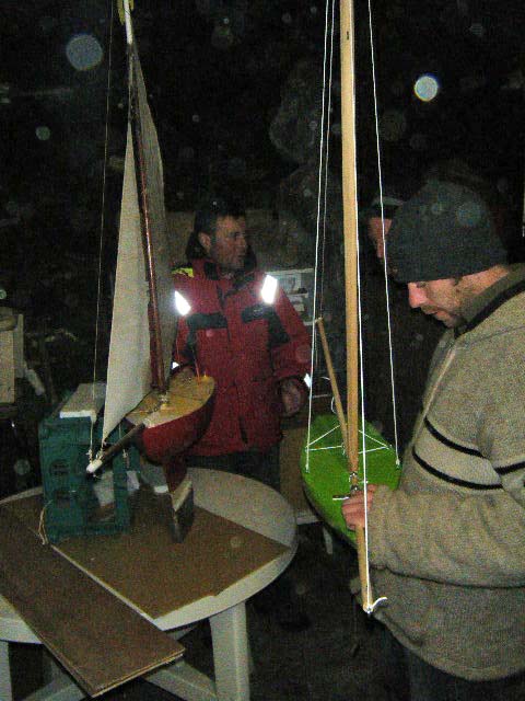 Douglas and Brian compare the new hull with Loughie's old classic. Photo: SR